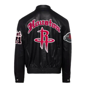 Houston Rockets Puffer Full Leather Black Jacket 1