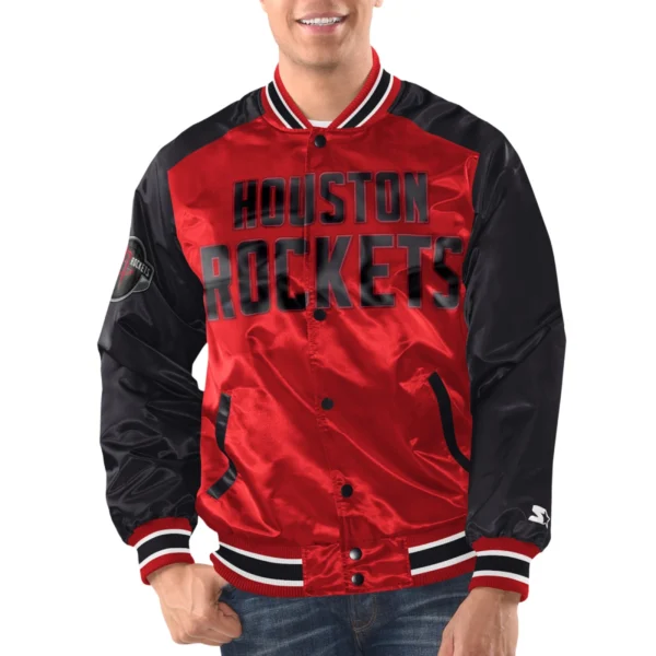 Houston Rockets Renegade Satin Varsity Red Black Jacket