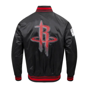 Houston Rockets Script Tail Black Satin Varsity Jacket 2