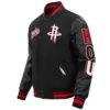 Houston Rockets Script Tail Black Wool & Leather Varsity Jacket 1