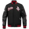 Houston Rockets Script Tail Black Wool & Leather Varsity Jacket