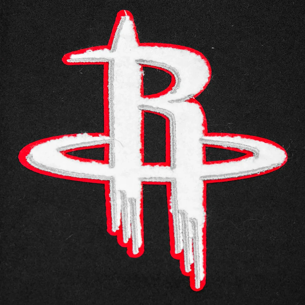 Houston Rockets Script Tail Black Wool & Leather Varsity Jacket 4