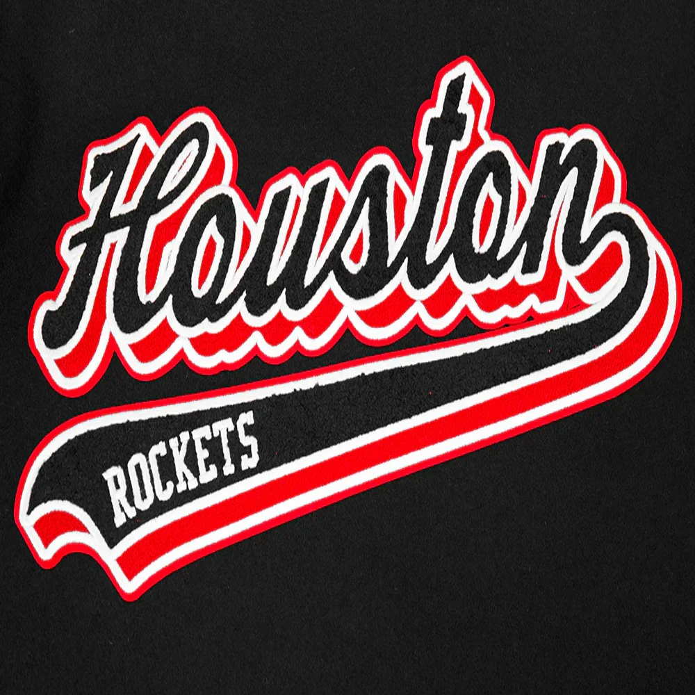 Houston Rockets Script Tail Black Wool & Leather Varsity Jacket 5