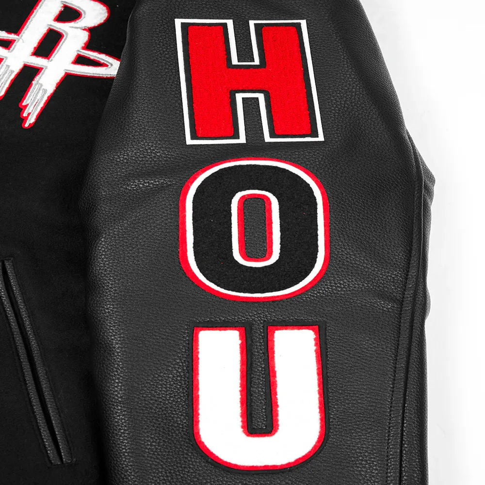 Houston Rockets Script Tail Black Wool & Leather Varsity Jacket 6