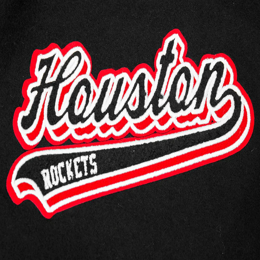 Houston Rockets Script Tail Black Wool & Leather Varsity Jacket 8