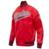 Houston Rockets Script Tail Full-Snap Red Satin Varsity Jacket 1