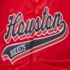 Houston Rockets Script Tail Full-Snap Red Satin Varsity Jacket 4