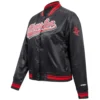 Houston Rockets Script Tail Women’s Black Satin Varsity Jacket 1
