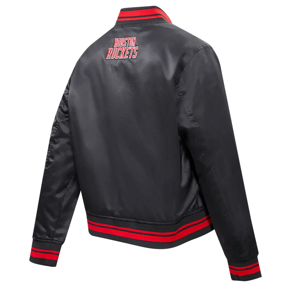 Houston Rockets Script Tail Women’s Black Satin Varsity Jacket 2