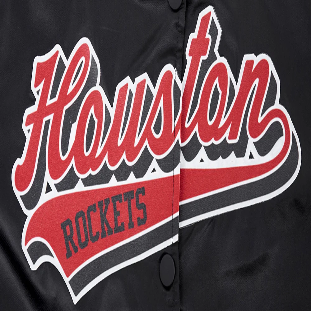 Houston Rockets Script Tail Women’s Black Satin Varsity Jacket 4