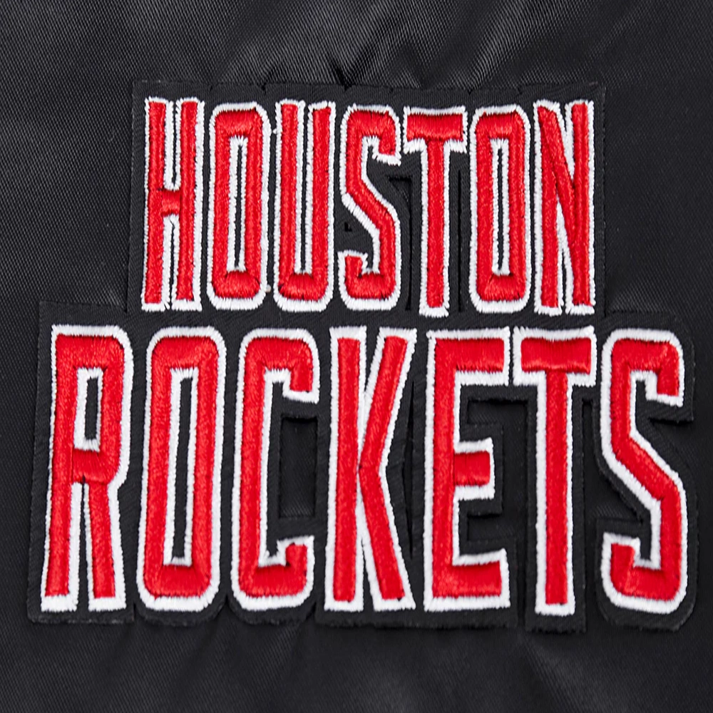 Houston Rockets Script Tail Women’s Black Satin Varsity Jacket 6