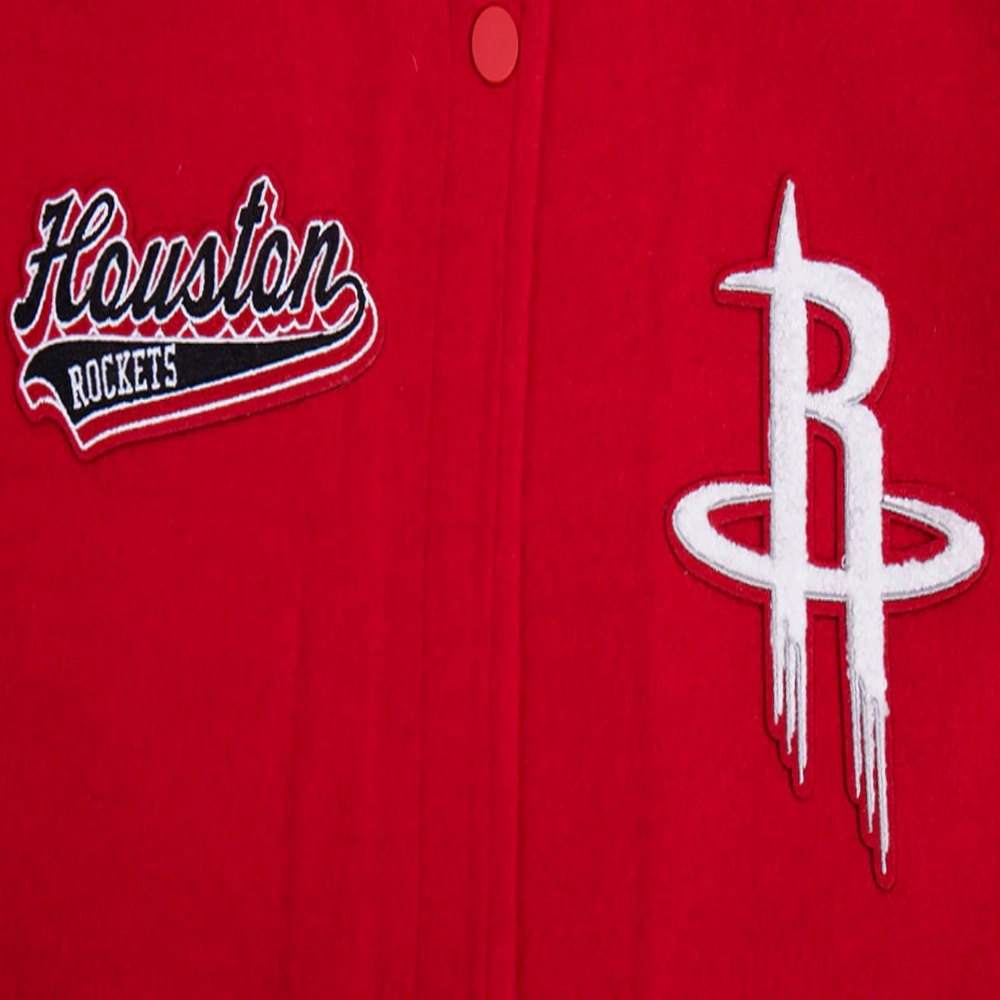 Houston Rockets Script Tail Women’s Red and Black Wool & Leather Varsity Jacket 3