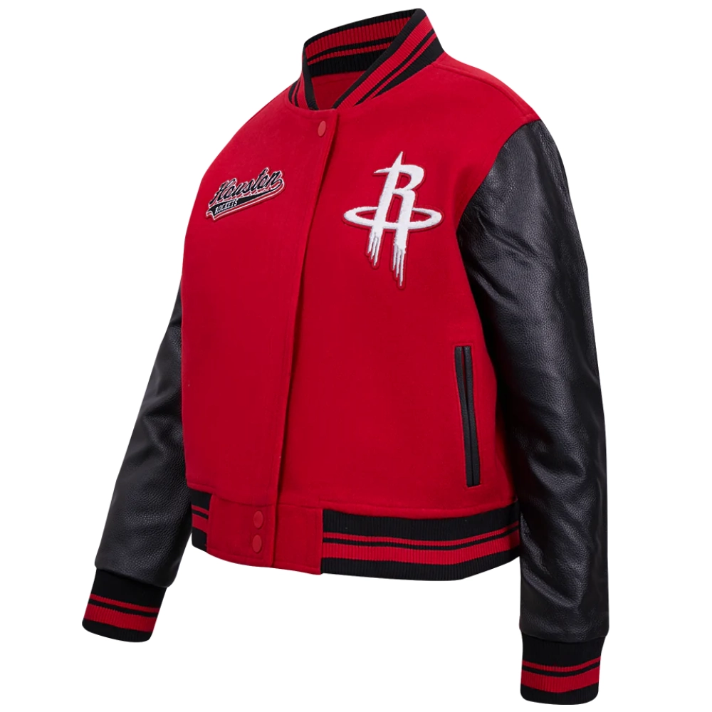 Houston Rockets Script Tail Women’s Red and Black Wool & Leather Varsity Jacket 4