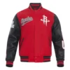 Houston Rockets Script Tail Houston Rockets Script Tail Wool & Leather Red and Black Varsity JacketWool & Leather Red and Black Varsity Jacket
