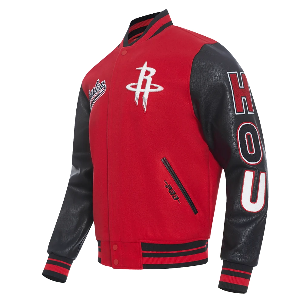 Houston Rockets Script Tail Wool & Leather Red and Black Varsity Jacket 2