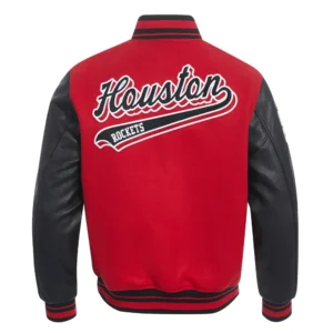 Houston Rockets Script Tail Wool & Leather Red and Black Varsity Jacket 3