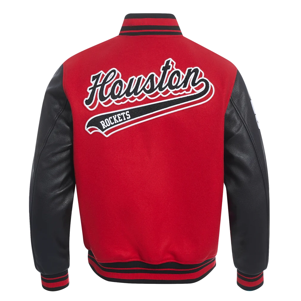 Houston Rockets Script Tail Wool & Leather Red and Black Varsity Jacket 3