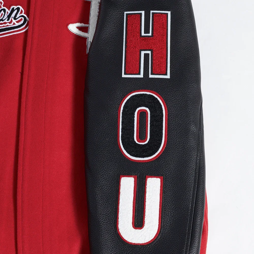 Houston Rockets Script Tail Wool & Leather Red and Black Varsity Jacket 6