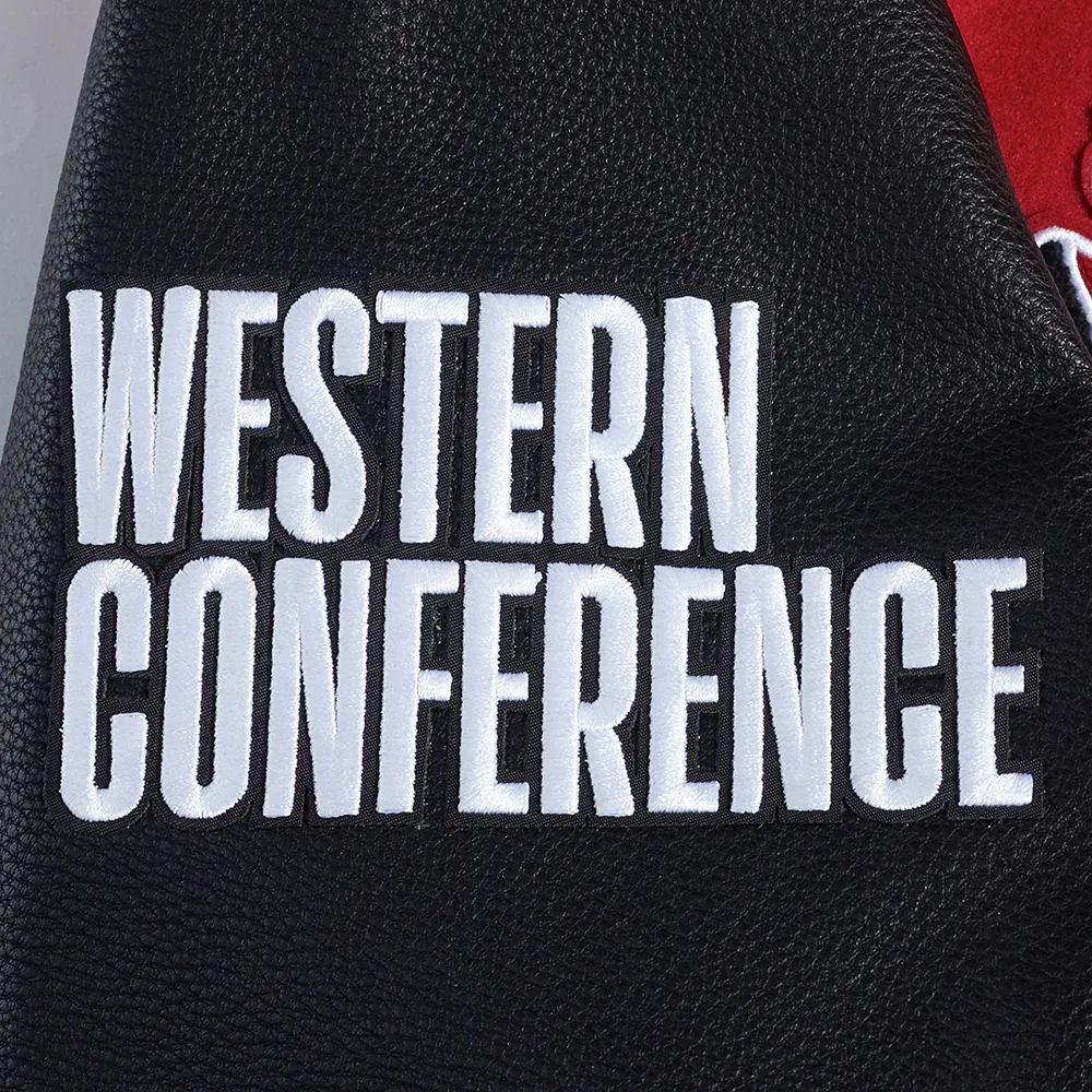 Houston Rockets Script Tail Wool & Leather Red and Black Varsity Jacket 7