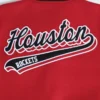 Houston Rockets Script Tail Wool & Leather Red and Black Varsity Jacket 8