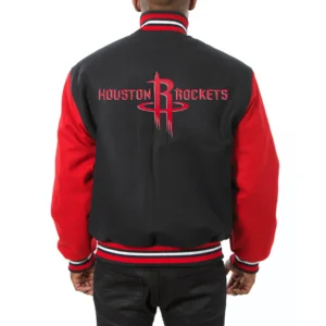 Houston Rockets Two Tone Wool Varsity Black and Red Jacket 1