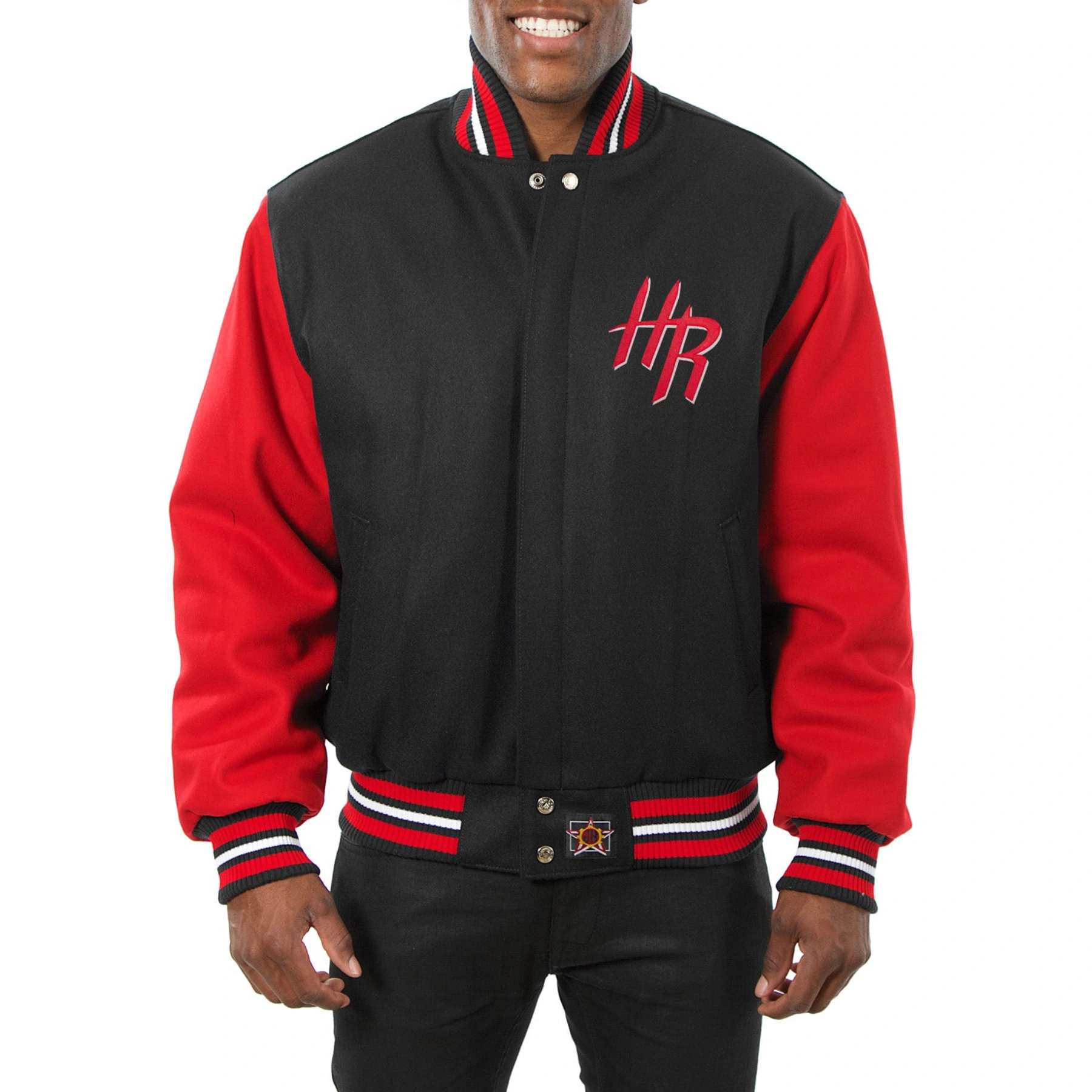 Houston Rockets Two Tone Wool Varsity Black and Red Jacket