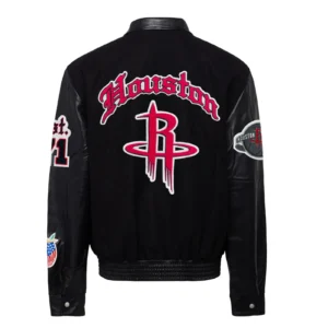 Houston Rockets Wool & Leather Old English Varsity Jacket Black 1