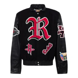 Houston Rockets Wool & Leather Old English Varsity Jacket Black