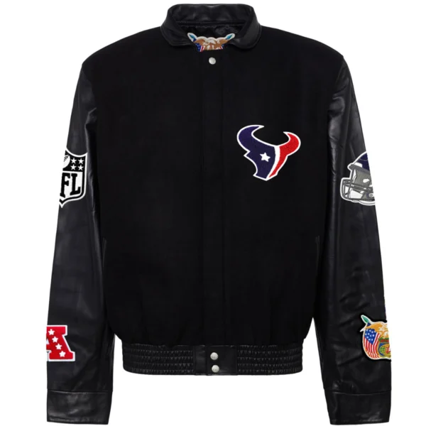 Houston Texans Jeff Hamilton Wool and Leather Black Varsity Jacket
