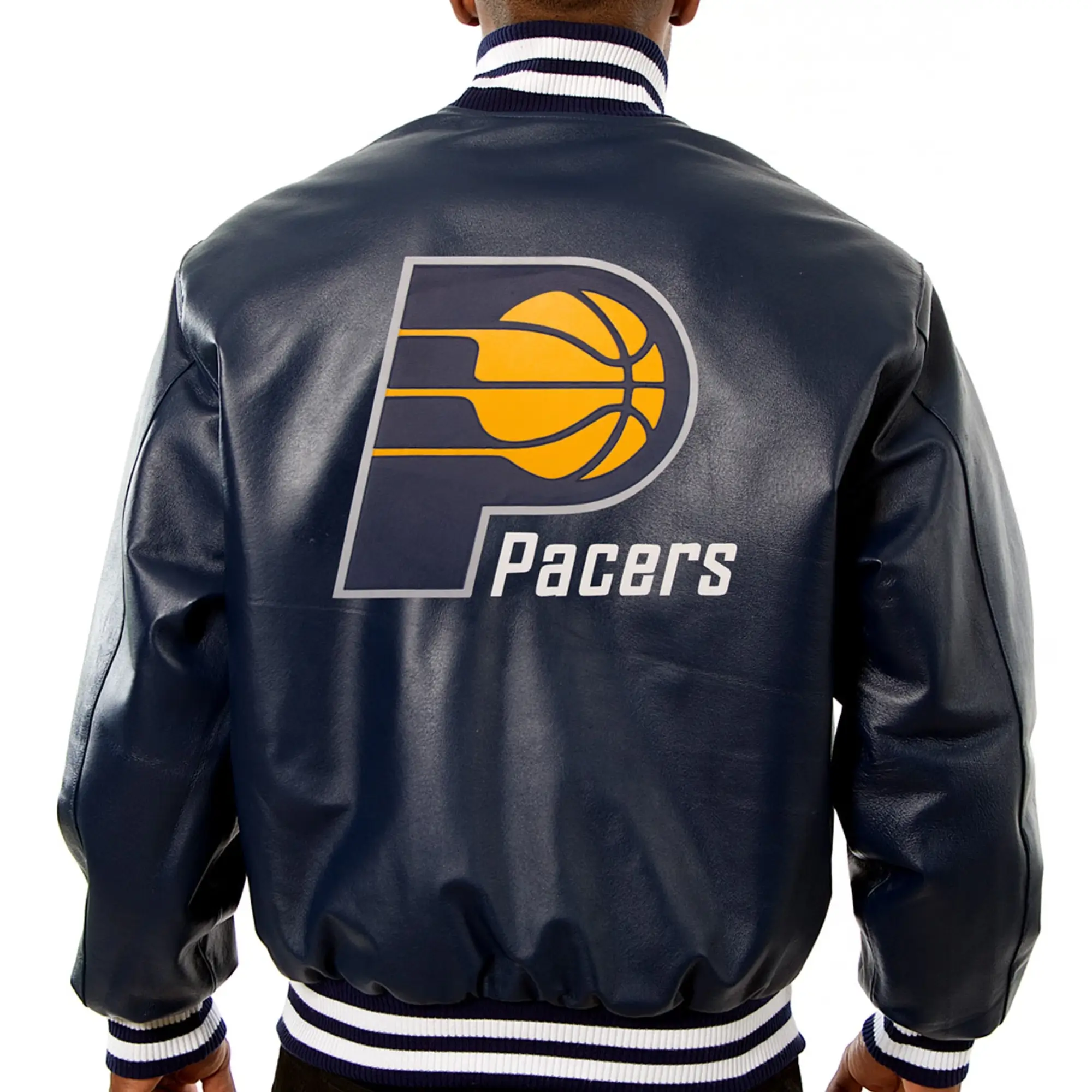 Indiana Pacers Leather Varsity Navy Blue Jacket 1