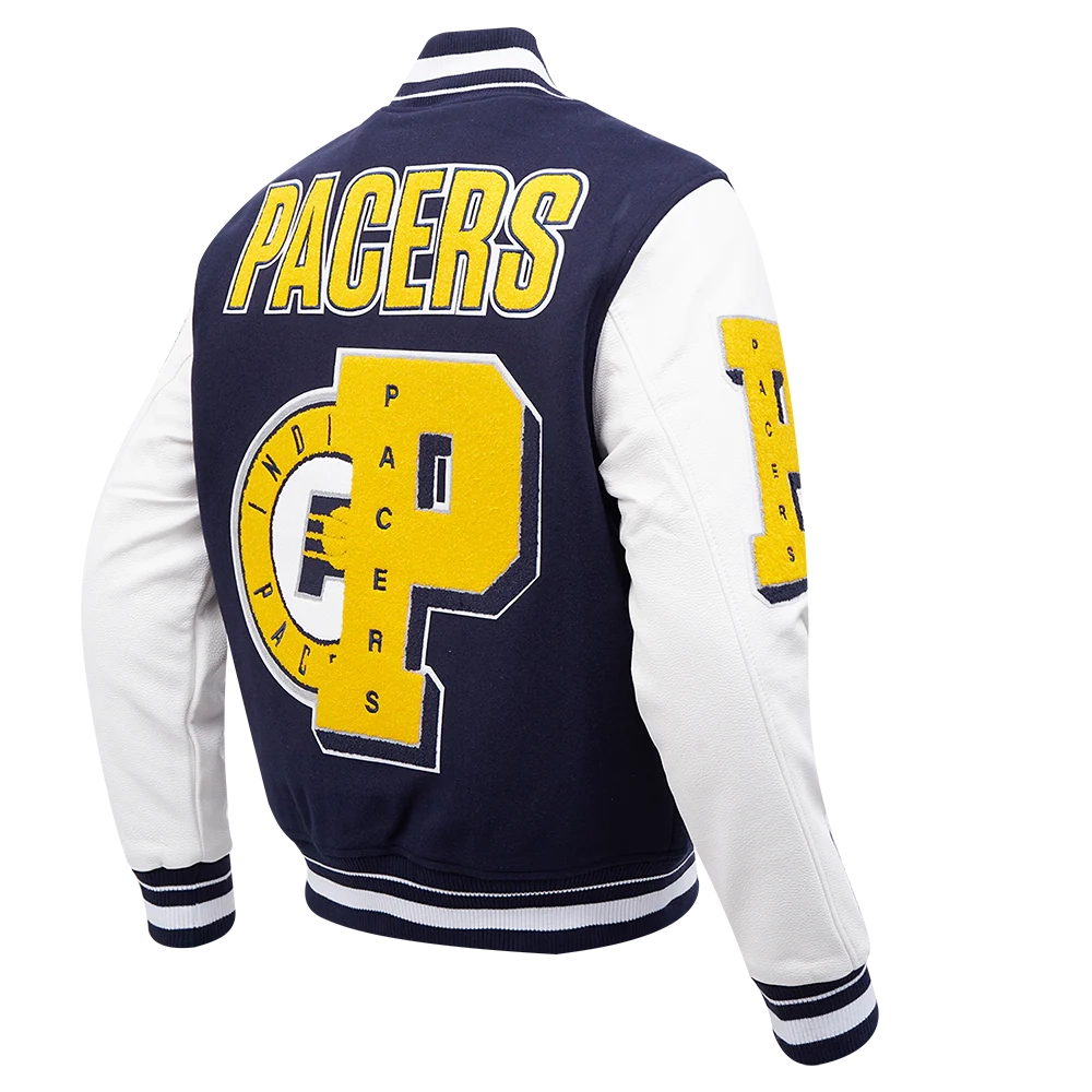 Indiana Pacers Mashup Navy Blue Wool and Leather Varsity Jacket 2