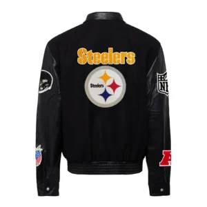 Jeff Hamilton Black Wool and Leather Pittsburgh Steelers Jacket 1