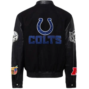 Jeff Hamilton Indianapolis Colts Black Wool and Leather Jacket 1