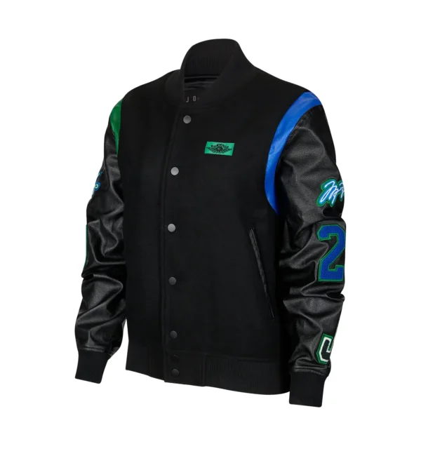 Jordan x Aleali May Black Wool and Leather Varsity Jacket