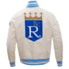 Kansas City Royals Retro Classic Full-Snap Satin Varsity Cream Jacket 1