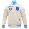 Kansas City Royals Retro Classic Full-Snap Satin Varsity Cream Jacket