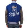 Kansas City Royals Two Tone Handcrafted Logo BlueGray Wool Varsity Jacket 1