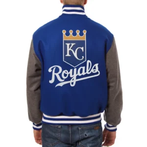 Kansas City Royals Two Tone Handcrafted Logo BlueGray Wool Varsity Jacket 1