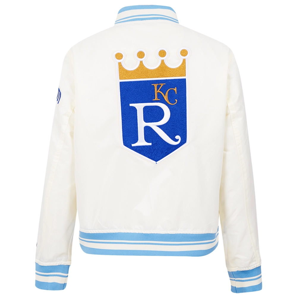 Kansas City Royals Women’s Retro Classic Satin Varsity Cream Jacket 1