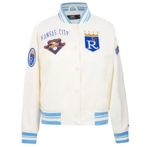 Kansas City Royals Women’s Retro Classic Satin Varsity Cream Jacket
