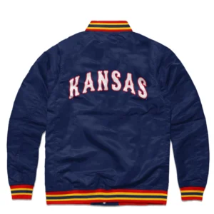 Kansas Jayhawks Warhawk Navy Blue Logo Varsity Jacket 1