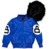 Kid's 8 Ball Color-Blocked Blue Bomber Detachable Fur Hood Jacket