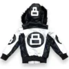 Kid's 8 Ball Color-Blocked White Bomber Detachable Fur Hood Jacket