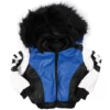 Kid's 8 Ball Vintage Faux Fur Trim Hood Blue Leather Jacket