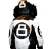 Kid's Eight Ball Color-Blocked White and Black Bomber Leather Jacket