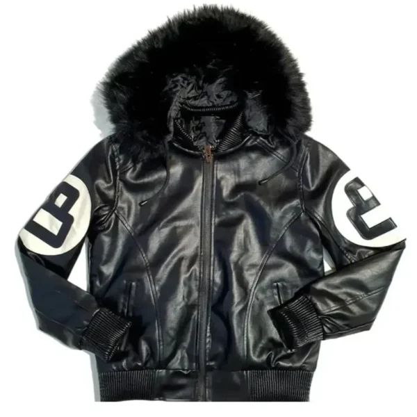 Kid's Robert Phillipe Eight Ball Black and White Fur Hooded Leather Jacket