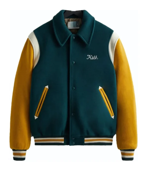 Kith Coaches Green and Yellow Varsity Jacket