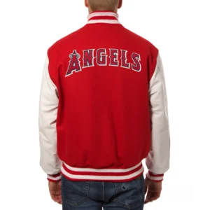 Los Angeles Angels Domestic Two Tone Genuine Wool & Leather Varsity Red Jacket 1