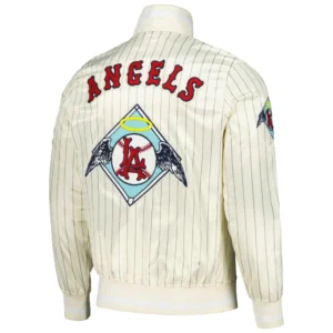Los Angeles Angels Retro Classic Cooperstown Pinstripe Full-Snap Satin Varsity Jacket 1