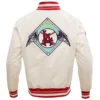 Los Angeles Angels Retro Classic Rib Knitted Satin Varsity Cream Jacket 1